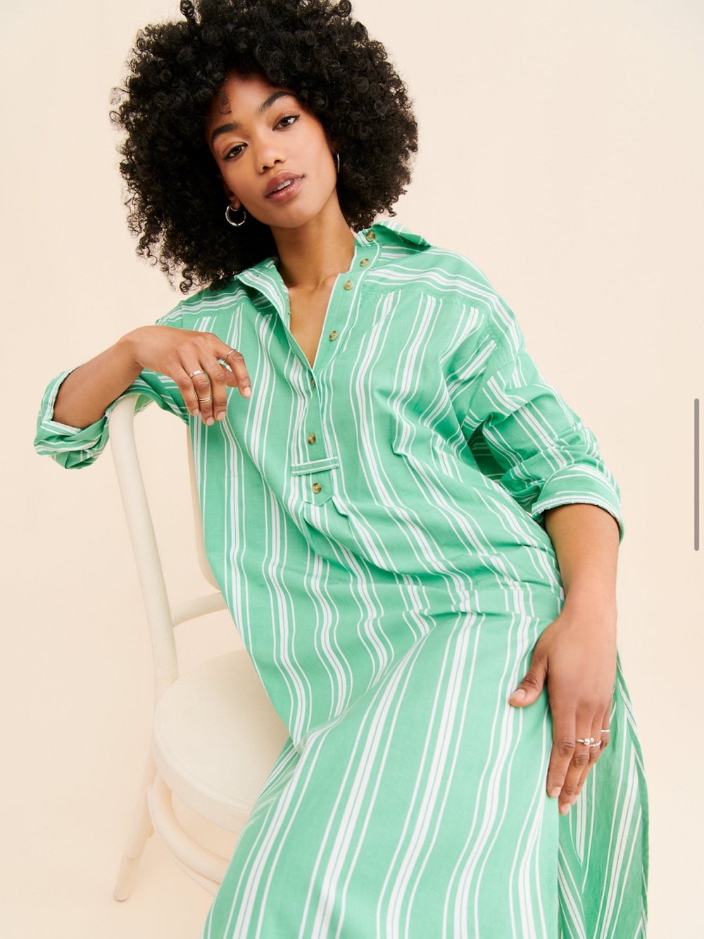 NWT Anthropologie Mint Green and White Striped Midi Shirt Dress Cotton - Picture 4 of 14